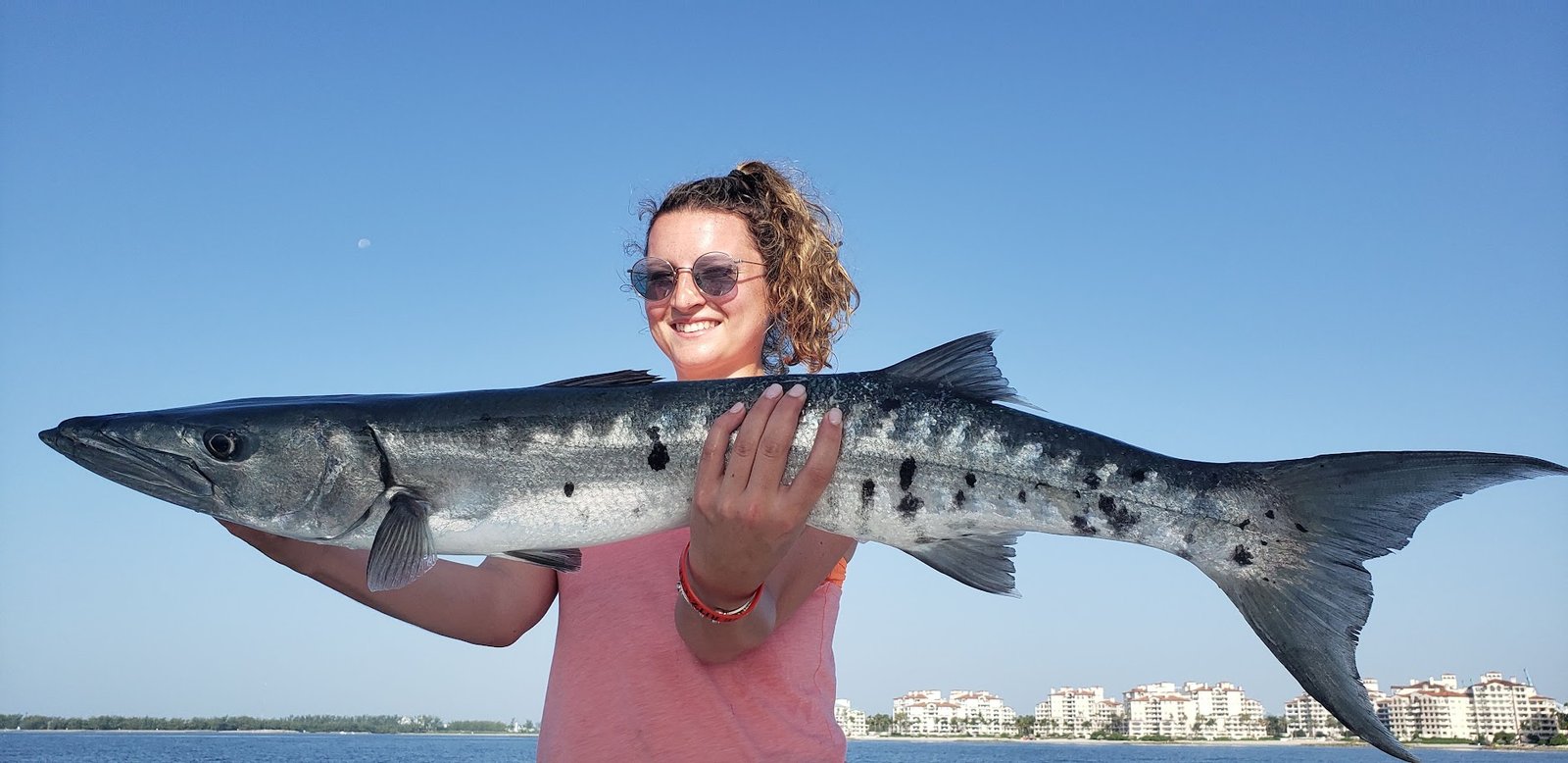 Angler holding a barracuda caught inshore in Miami